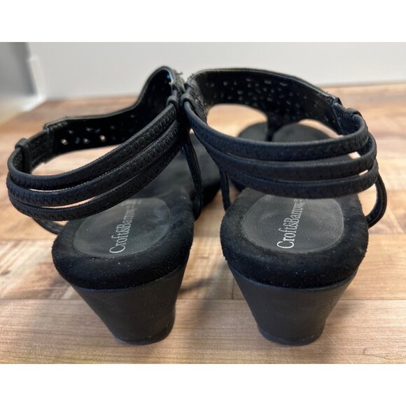 Womens Croft & Barrow Ortholite Rhinestone Black Sandals Wedge Heel 8 - Picture 4 of 5